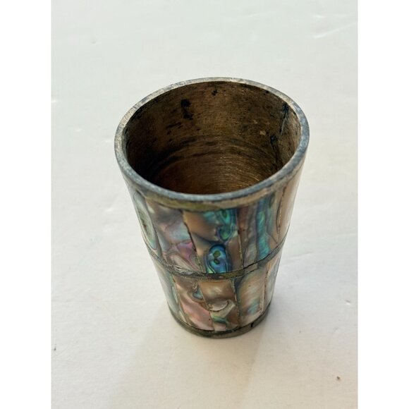 Vintage Mother Of Pearl Abalone Brass Shot Glass Ed Laton - Picture 2 of 10